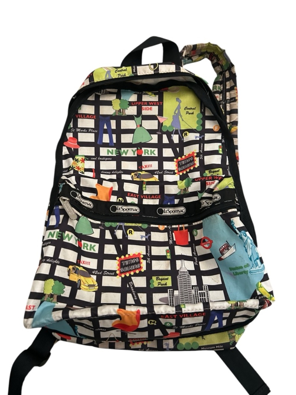 Rare LeSportsac Nylon Backpack in Multicolor New York Map Print - Picture 1 of 4
